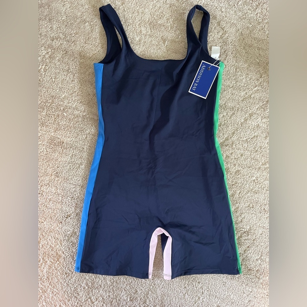 Addison Bay Workout Romper Navy Colorblock Medium NWT - Picture 2 of 3